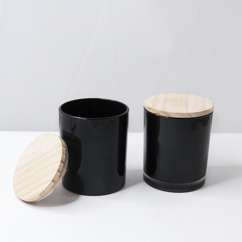 two black decorative candle jar with wooden lid 03