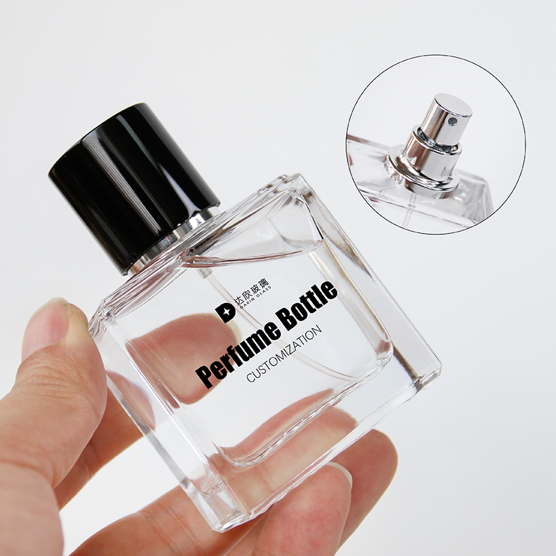 a filled decorative glass packaging for perfume with custom print 01