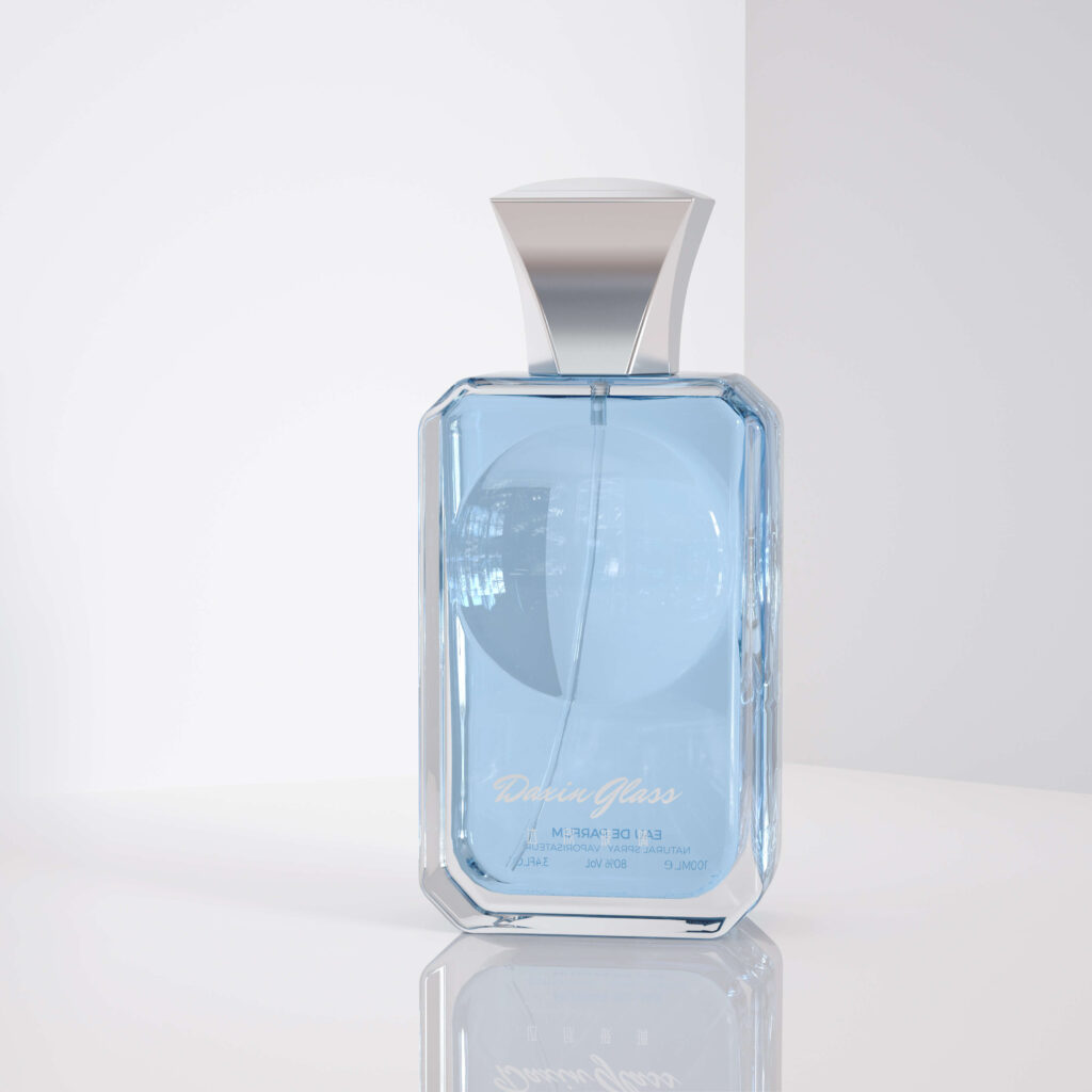 blue rectangle perfume bottle