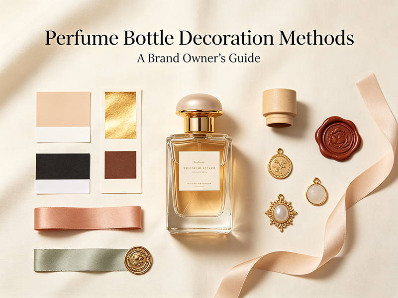 Perfume bottle decoration methods including spraying, printing, frosting, and hot stamping