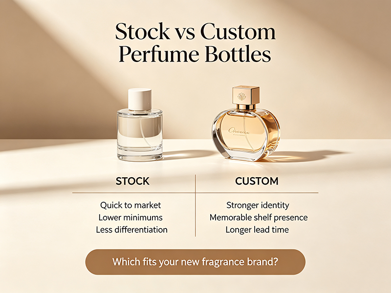 Stock and custom perfume bottles compared for a new fragrance brand