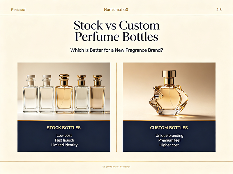 Stock glass perfume bottle with custom coating, cap, and box